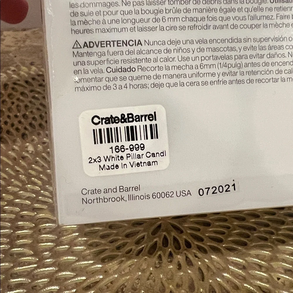 Crate and Barrel 2”x3” White Pillar Candles, Set of 4